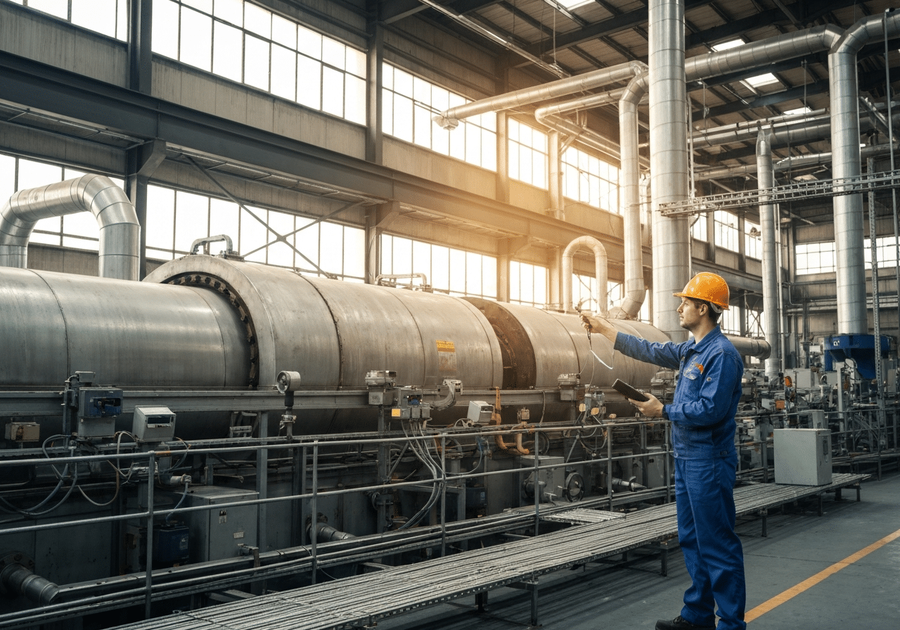 Opérateur en maintenance effectuant diagnostic sur équipement connecté en usine.